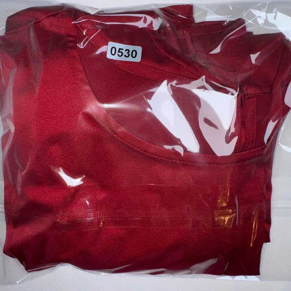 LOFT Womens Red Satin Puff Sleeve Dressy Blouse Crew Neck Keyhole Back Size L